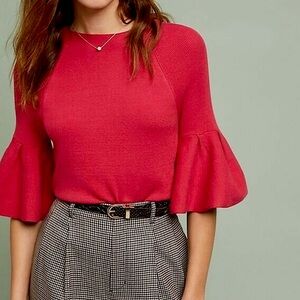 ANTHROPOLOGIE MOTH Anais Bell Sleeve Pullover Sweater Red Size M